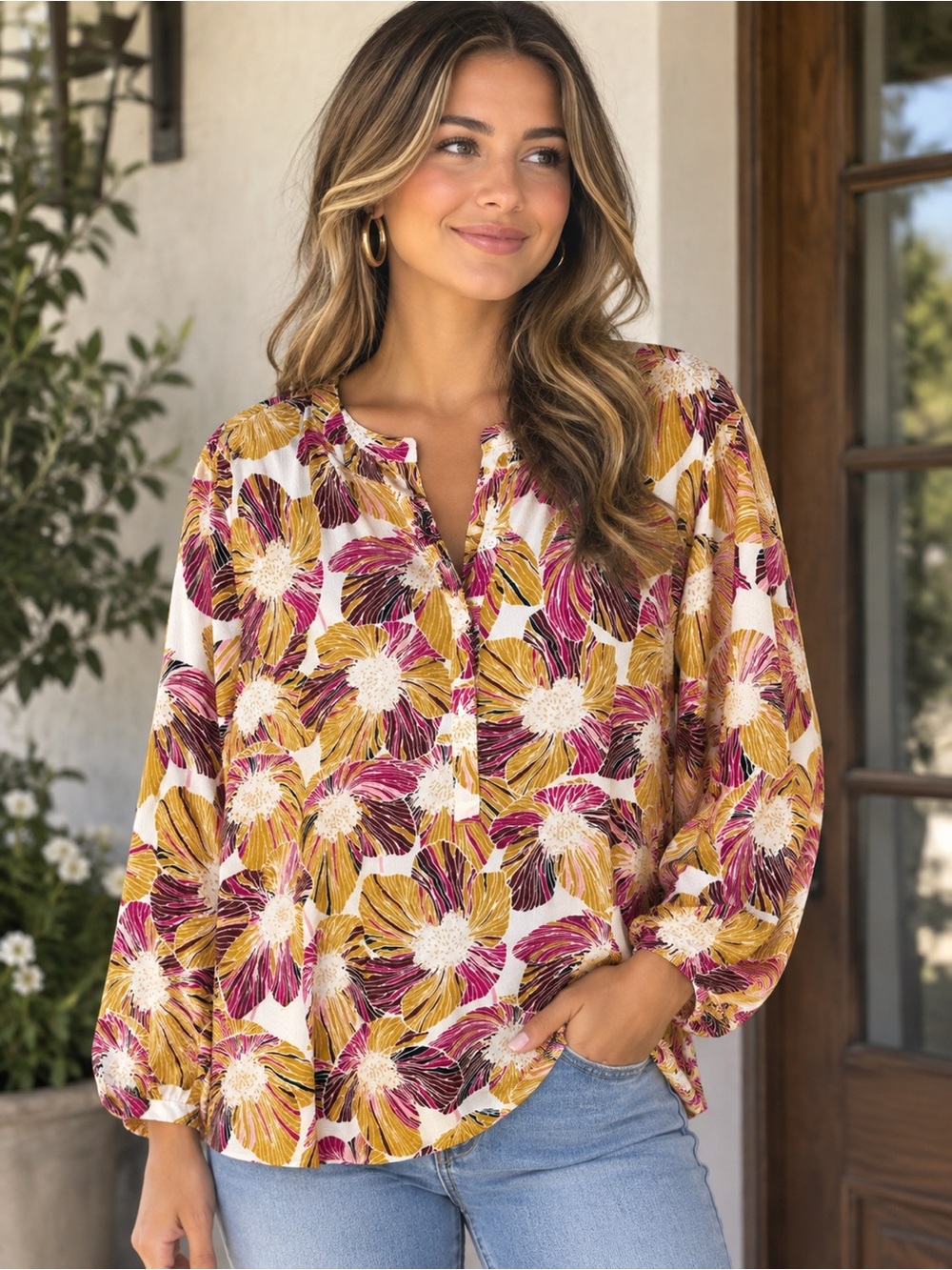 Floral Pleated Back Top